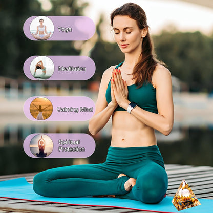 Saefheled The Flower of Life Orgone Pyramid,Natural Energy Pink Crystal&Tiger's Eye Stone Orgonite Crystal Healing Pyramids,for Reduce Stress, Balance Chakra,Meditation Attract Luck,Accumulate Wealth
