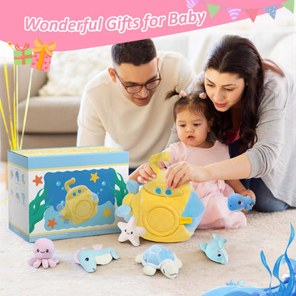 bopopo Submarine & Ocean Animals Baby Toys 6-12 Month, Sensory Toy Set with Whale, Dolphin, Starfish, Octopus, Turtle, Seahorse, Soft Montessori Toys for Infants 0-3