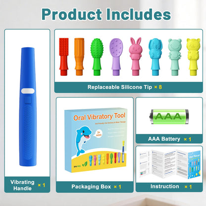 Oral Sensory Vibration Tool Oral Motor Sensory Stimulation Kit with 8 Textured Silicone Heads, 3 Vibration Modes for Autism, Speech Therapy, Self Feeding Stimulation & Calm Sensory Needs - Blue