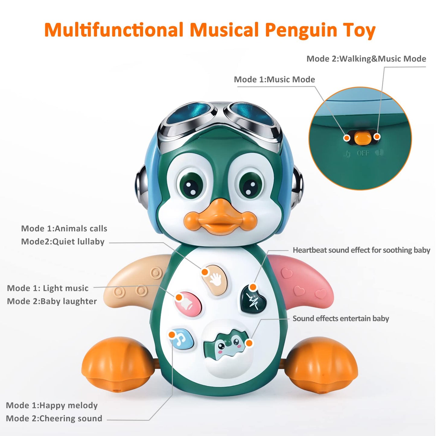 MOONTOY Musical Penguin Crawly Baby Toys 0-3-6 6-12 Month, Infant Light Up Tummy Time Dancing Moving Walking Crawling Toys, Baby Easter Basket Stuffers Gifts 3 4 5 6 7 8 9 10 Month 1 Year Old Boy Girl