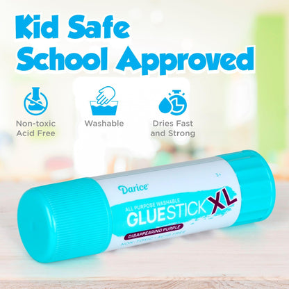 Darice Giant Disappearing Purple Glue Sticks, Large 115-gram Jumbo XL Glue Stick - Dries Clear, Washable, Non-Toxic - Classroom School Supplies - 6 Pack 4.05oz