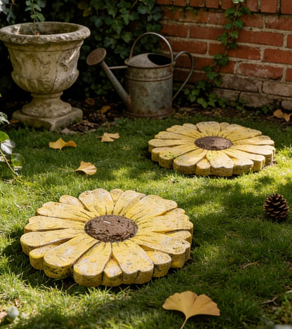 Landoraloria Cement Flower Stepping Stone 10” Daisy Garden Path Stone for Yard & Walkway Handcrafted Non-Slip Outdoor Patio Decor Weather-Resistant Cement Stone (Pink)