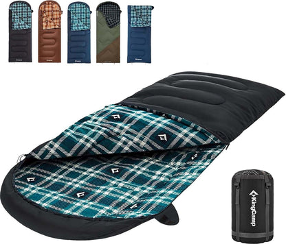 KingCamp Sleeping Bag for Adults, Cold Weather & Warm XL Big and Tall Flannel Sleeping Bags with Compression Sack Portable Waterproof Essentials Gear Accessories for Outdoor Camping (Black Right)