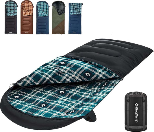 KingCamp Sleeping Bag for Adults, Cold Weather & Warm XL Big and Tall Flannel Sleeping Bags with Compression Sack Portable Waterproof Essentials Gear Accessories for Outdoor Camping (Black Right)