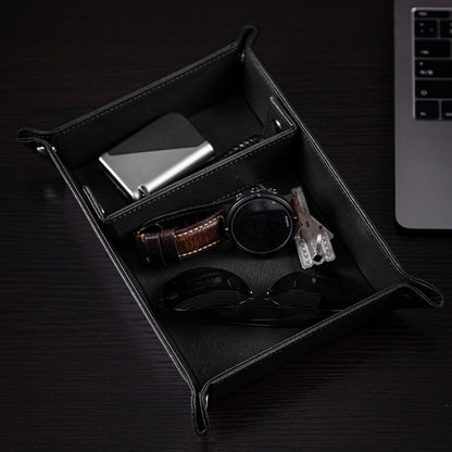 BONNY DODO Valet Tray for Men PU Leather Tray Organizer with Partition, Storage Keys, Watch & Practical Storage for Table Nightstand Living Room Bedroom (Black)