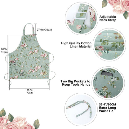 Saukore Floral Aprons for Women, 2 Pack Kitchen Aprons with Pockets for Cooking Baking, Gardening Apron Gifts for Gardeners, Birthday Mothers Day Apron Gift for Mom Wife Sister Daughter Grandma