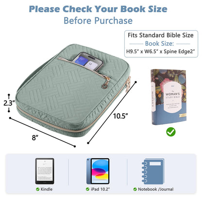 APLUFINE Quilted Bible Cover for Women, Large Bible Bag with Handle & Shoulder Strap, Bible Study Supplies Organizer, Zipper Bible Carrying Case, Christian Gift Book Cover Fits 9 x 6 Bible