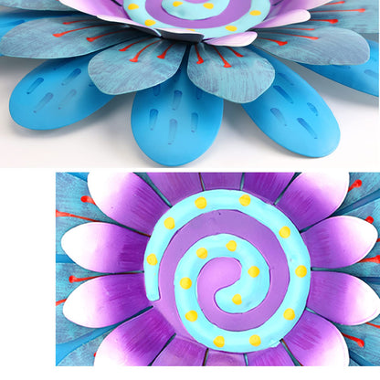 LITIALLY Outdoor Metal Flower Wall Art Garden Decor Cute Flowers Decorations Hanging for Outside Yard Porch Lawn Blue 12x12 inches