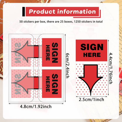 Jutom 25 Pack/ 1250 Pcs Sign Here Tabs 1 Inch Sign Here Post Stickers Flags Date Tabs Stickers with Dispenser Arrow Flag Easy to Post for Office Book Annotation Kit(Red)
