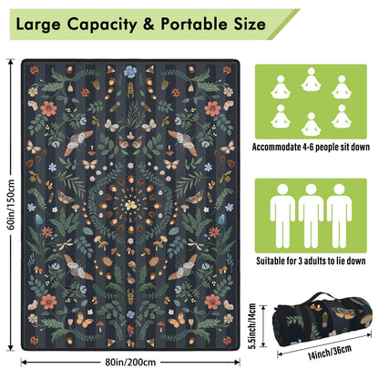 Mushroom Picnic Blankets Waterproof Foldable, 60″X80″ Packable Picnic Mat Insect Outdoor Blanket for Grass, Boho Large Beach Blanket Sandproof Picnic Accessories for Camping Music Festival Park Lawn
