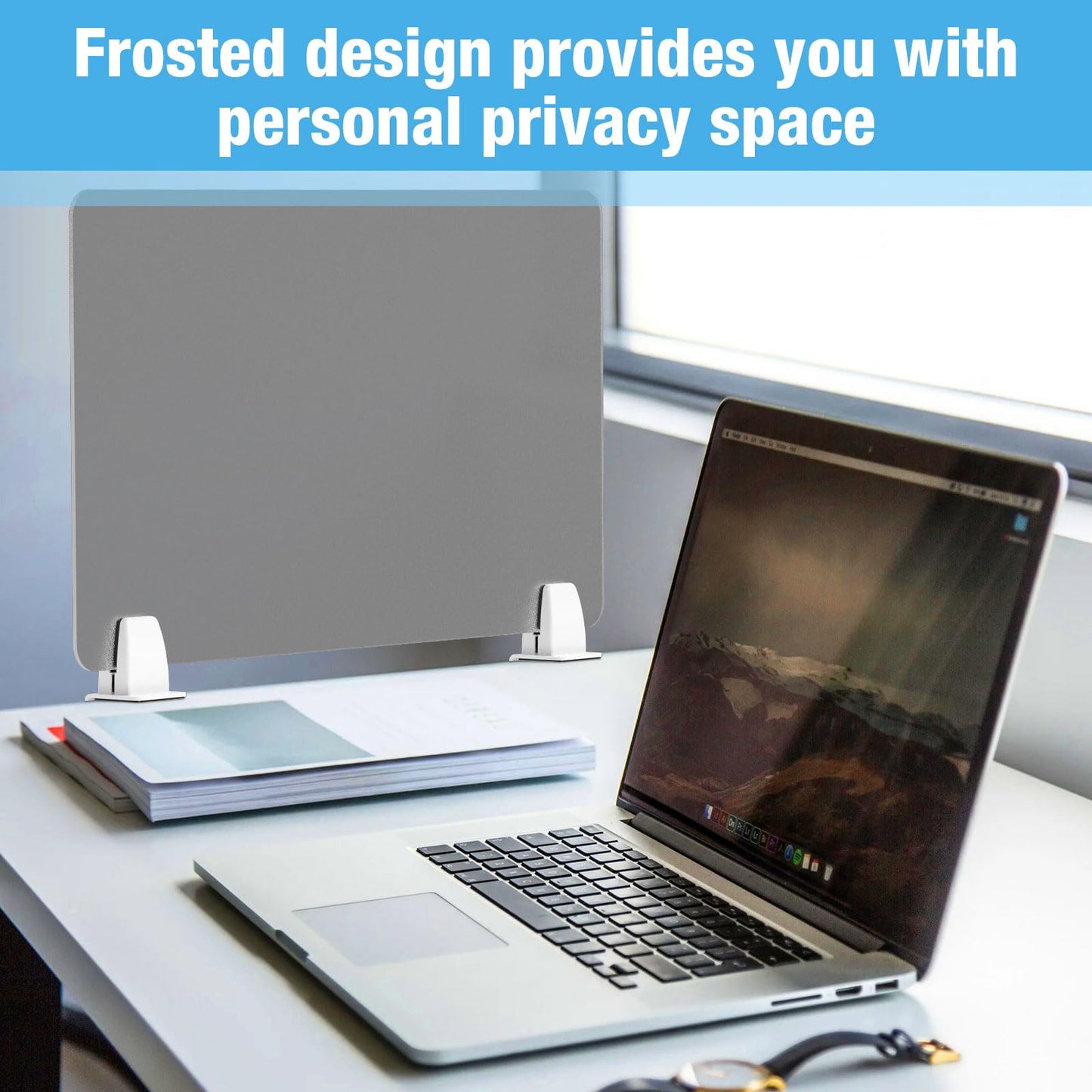 Desk Divider 4 Pcs Desk Privacy Panel 23.6''L x 15.8W'' Office Partitions Grey Acrylic Panel Pack of 4 Desk Divider Partition with Adjustable Universal Base