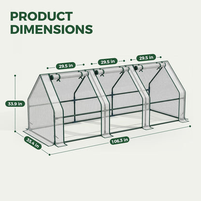 Gentingbro 106 x 36 x 34-Inch Mini Greenhouse Outdoor Invernaderos para Plantas Exterior with Fully Openable Zipper Door Cover Portable Frame with Reinforced U-Shaped Ground Stakes