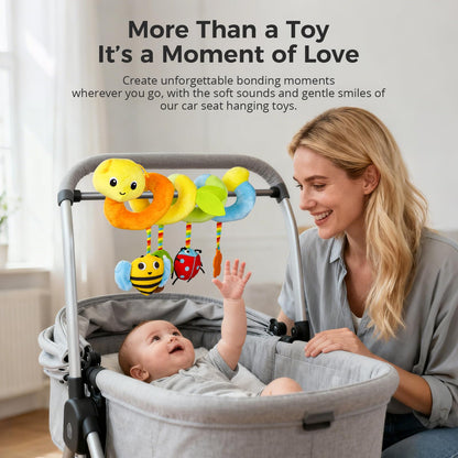 Car Seat Toys for Baby – Colorful Carseat Toys Hanging with Plush Teether & Rattles, Soft Sensory Car Seat Toy and Stroller Toys Set, Baby Car Seat Toy to Entertain and Soothe on The Go