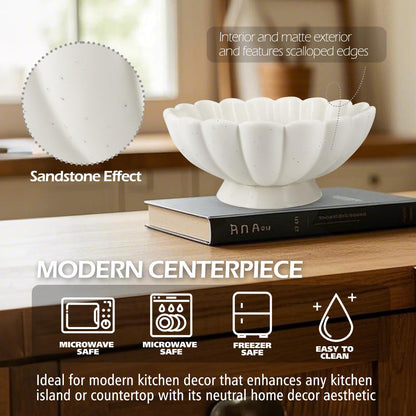 Accessoryway 8" White Fluted Scalloped Decorative Bowls -Moderate Ceramic Fruit Bowl for Kitchen Counter, Elegant Wavy Edge Centerpiece Bowls for Home Decor, Perfect for Housewarming &Wedding Gift