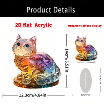 Rainbow Crystal Cat Figurine Acrylic Desktop Decoration, Suitable for Home Décor in Living Room or Office. Idea Gift Choice: Halloween, Christmas, Birthday, Anniversary, Valentine's Day, Celebrations