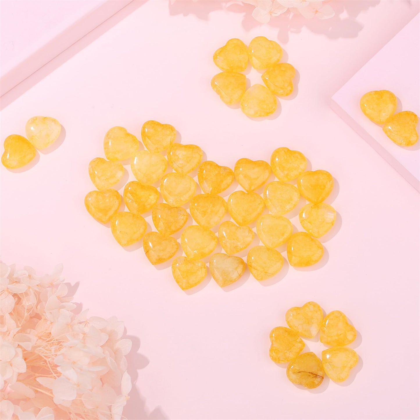 YATOJUZI 20PCS Citrine Heart Stone Natural Healing Crystals Love Crystal Heart Bulk Wholesale Polished Stones Cute Pocket Gemstones Reiki Energy Gifts for Women