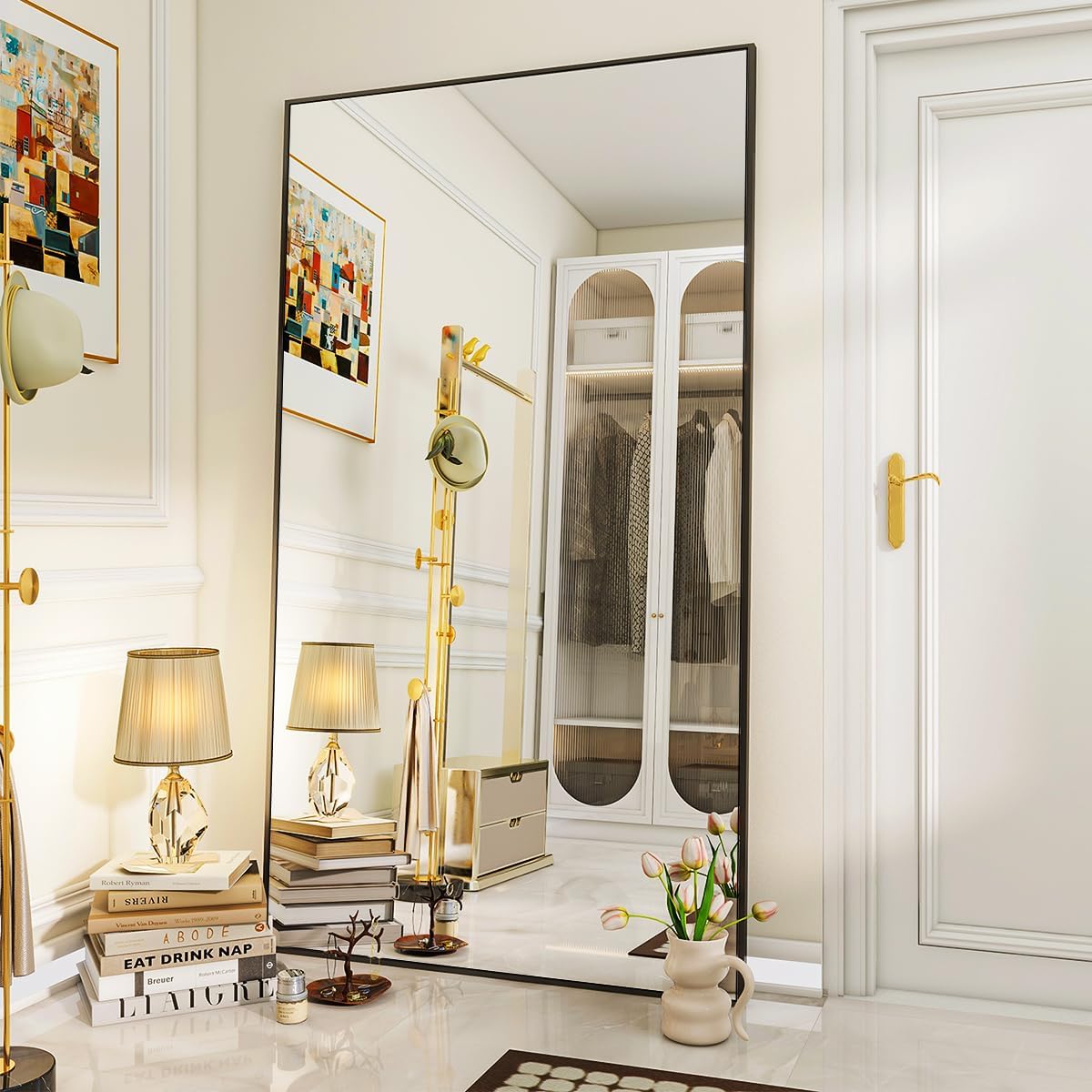 VooBang Large Full Length Mirror 78" x 35" - Shatterproof Huge Floor Full Body Mirror with Metal Frame, Freestanding, Wall Mounted, or Wall Leaning for Bedroom, Living Room, Dressing Room, Black