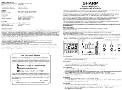 Sharp Atomic Clock – Never Needs Setting, Jumbo 3” Easy-Read Display, Indoor & Outdoor Temperature with Wireless Sensor, Large Digital Wall or Desk Clock, Battery Operated, Auto Atomic Time Sync