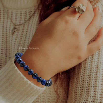 Amazing Gemstone Blue Tiger Eye Bracelet for Women Men's Gifts - Protection Healing Crystal Bracelet - 8mm Gemstone Beaded Adjustable Bracelet Pulseras Para Hombres Mujer Stocking Stuffers