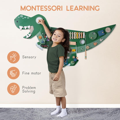Dinosaur Activity Wall Busy Board - Wooden Sensory Wall Panel for Kids & Toddler Wall Activity - Interactive Montessori Wall Activity Board for Boys & Girls - Perfect for Playroom Daycare Waiting Room