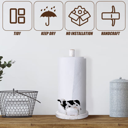 Yetene Cow Paper Towel Holder Wooden Farmhouse Paper Towel Holder Countertop Cow Kitchen Accessories Farm Bathroom Table Decor Gifts