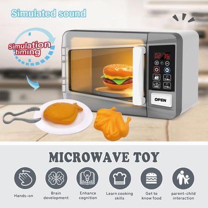 Microwave Oven Toy Kids Kitchen Playset High Simulation Accessories Ornaments Pretend Play Appliance Set for Toddlers, Cookware Toy Set for Girls Boys Birthday Gifts