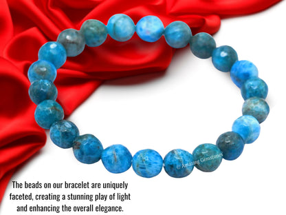 Amazing Gemstone Apatite Bracelet for Women - Chakra Mens Bracelet Protection Crystals and Healing Stones - Faceted Beaded Blessing Bracelet Spiritual Meditation Gift Christmas Stocking Stuffers