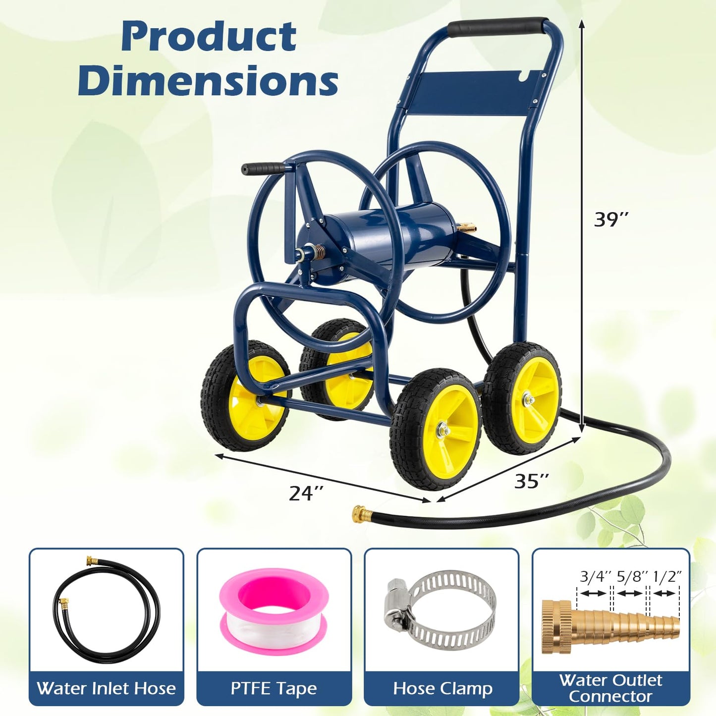Toolsempire Garden Hose Reel Cart, Mobile Water Hose Cart with Heavy-duty Metal Frame & 4 Solid Wheels, Hold up to 330 ft of 5/8" Hoses, Outdoor Planting Tool for Lawn & Backyard (Navy Blue)