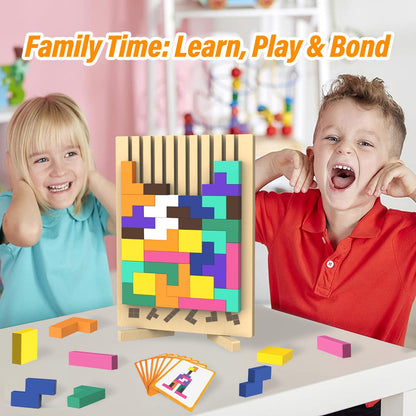 Wooden Block Puzzle Montessori Toy，Colorful Stacking Game Educational Puzzle Jigsaw Puzzles for Toddlers and Kids, Brain Teaser Wooden Toy Gift for 3 4 5 Year Old Boys and Girls