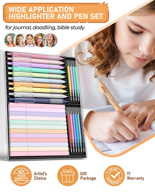 Nicpro 33PCS Aesthetic Highlighter and Gel Pen set with Case, 12 Bible Highlighters & Cute Pens Refills With Soft Ink & Tip, No Bleed Quick Dry for Bible Study Journaling Planner Notes School Supplies
