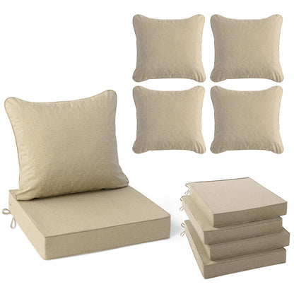 Summsun Outdoor Chair Cushions Set of 4, Faux Linen Patio Furniture Cushions, Water Resistant Backrest and Deep Seat Cushion Set with Ties, Removable Cover, Non-Slip Bottom, 24 x 24 Inch, Nature