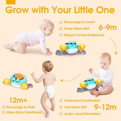 Musical Crawling Crab Baby Toy - Tummy Time Toys for 6-12 Months Boy Girl, Light-up Walking Crab Toys for 1 Year Old Baby Educational Learning, Crawly Crab Gift for 12-18 Months