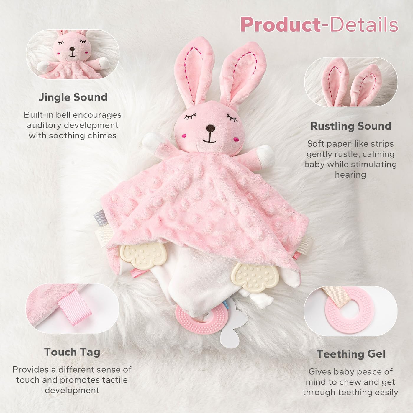 ZIGJOY Loveys for Babies Baby Security Blanket Soft Bunny Lovey for Girls Gifts Newborn Pink Lovie for Infant and Toddler, Rabbit