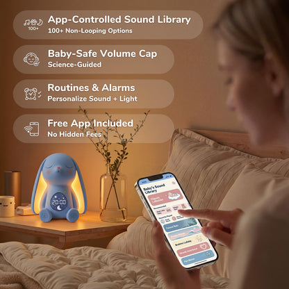 Mom's Choice Awards丨Bunny White Noise Sound Machine Baby for Sleep- AI Cry Detection, 100 Soothing Sounds, Full APP Access Included, Newborn Baby Boy Gifts, Night Light & Sleep Trainer, New Mom Gift