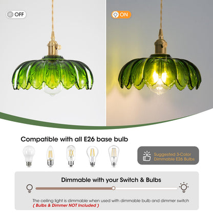 Beser·Win Plug in Pendant Light, Hanging Lights with Plug in Cord, Hanging Light Fixture with Green Glass, E26 Pendant Lighting for Kitchen Island, Bedroom, Dining Room, Living Room