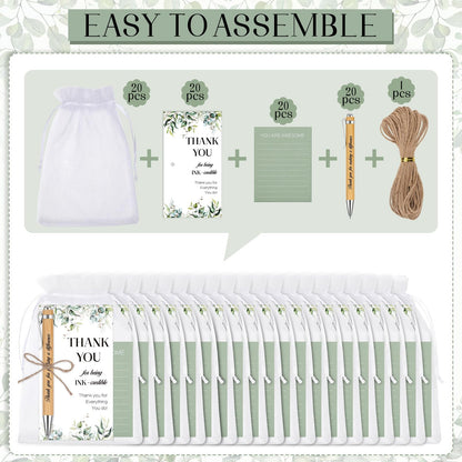 woric 20 Set Employee Appreciation Gifts Bulk Thank You Gifts with Bamboo Thank You Pens Inspirational Sticky Notes and Cards Easter Gift for Staff Volunteer Team Office Coworker Teachers