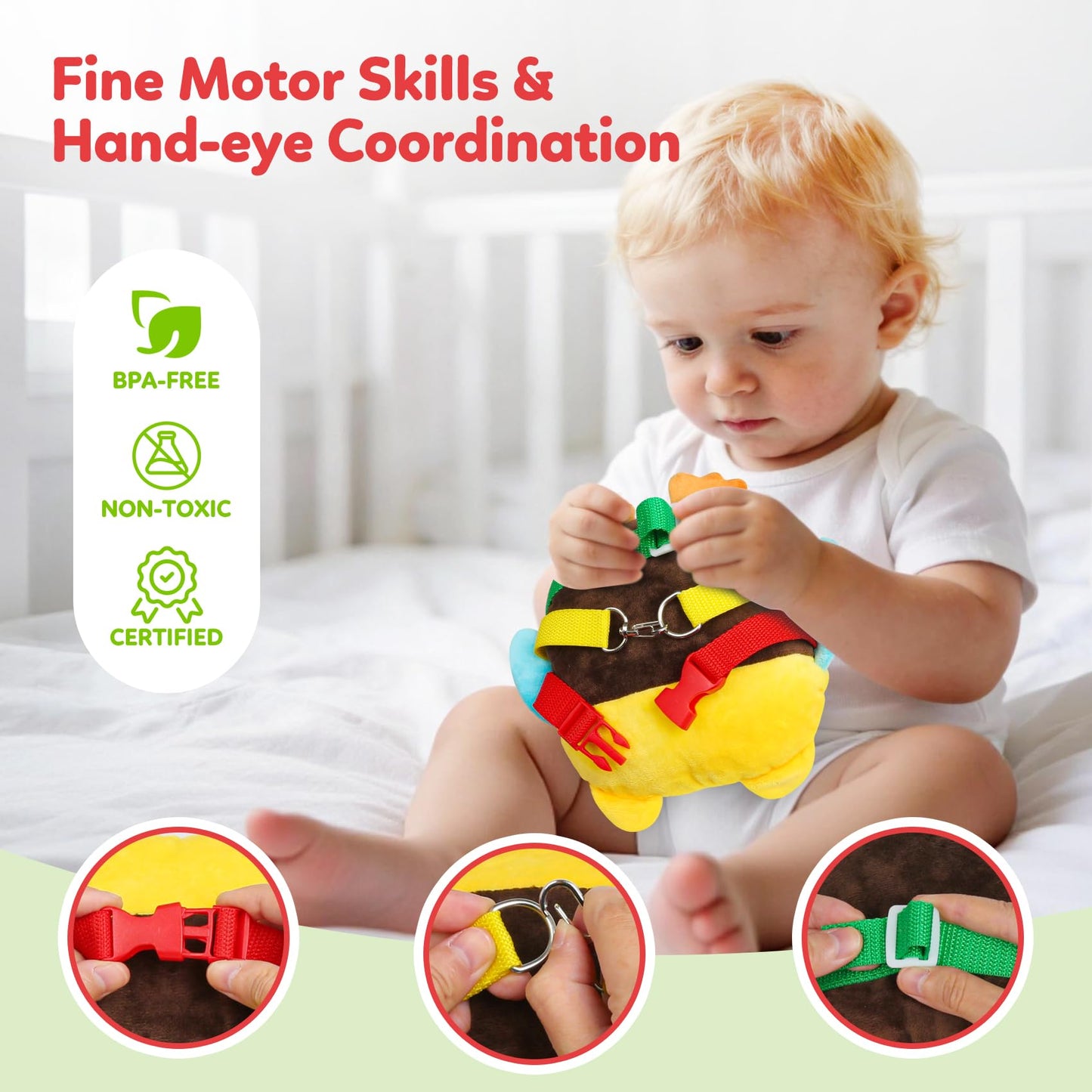 TSYAN Sensory Baby Owl Toy with Mirror, Crinkle & Squeaker–Tummy Time Educational Stuffed Animal for Infants 0-12 Months,Montessori Plush Toy Gifts for Newborns & Toddlers