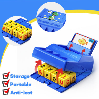 Montessori Matching Letter Game for Kids Ages 3-8 | Educational Learning Spelling Toys with Storage Function | Christmas Birthday Gifts for 3 4 5 6 Year Old Boys & Girls | Larger Blue (50% Bigger)