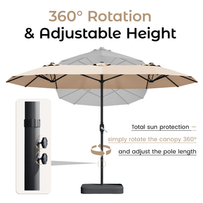 DomeShade 15ft Patio Umbrella with Base,Large Outdoor Double-Sided Rectangle Umbrella with Crank Handle, Market Umbrella for Poolside Garden Deck Backyard Beach Pools, Beige