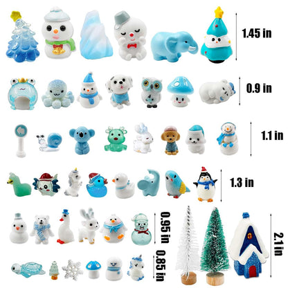 Suartus Christmas Miniature Figurines - 46 Winter Mini Resin Animal Figurines Tiny Christmas Figures Model Statue Ornaments for Xmas Fairy Garden Moss Landscape Potted Plant Snow Globes Home Decor