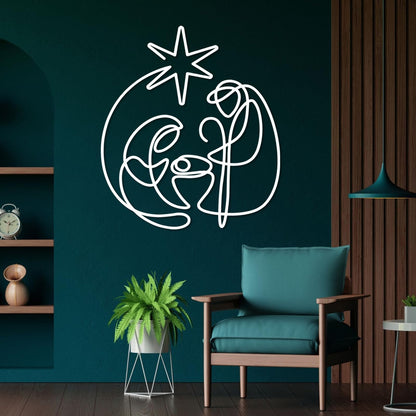 SZI Nativity Scene Metal Wall Art, Line Art Religious Christmas Decor, Minimalist Wall Art for Living Room, Bedroom (Black, 24"x21"|60x53cm)