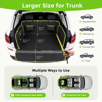 SUV Cargo Liner for Dogs, Upgraded Scratch-proof Leather 14.17" Heightened Side Flaps, 53.15" x40.55" Waterproof Non-Slip Trunk Liner with Bumper Flap, Universal Fit for SUVs Sedans Vans 3-Row SUV
