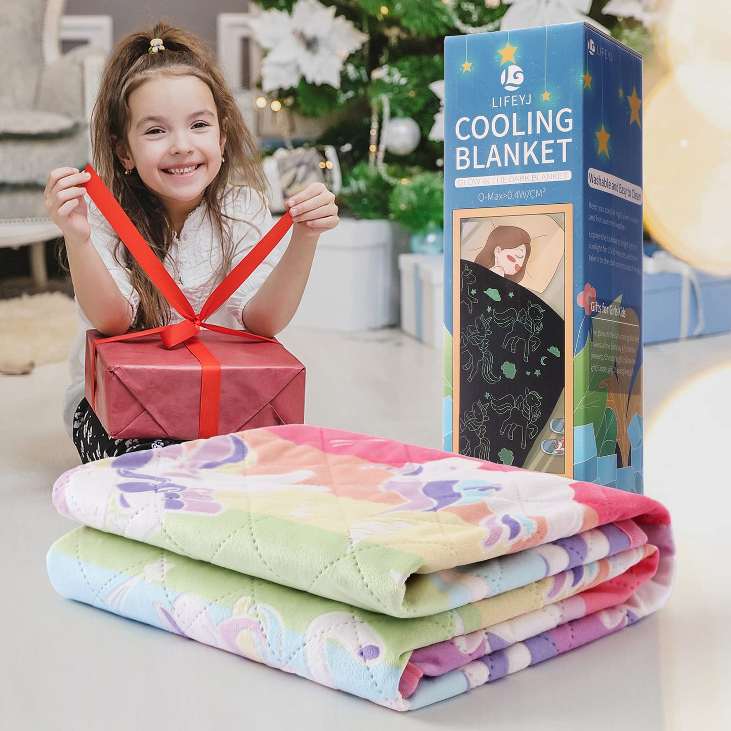 LIFEYJ Cooling Blankets for Hot Sleepers,Glow in The Dark Blanket Unicorns Gifts for Girls,Q-Max >0.4 Cool Blanket 1-10 Year Old Girl Gift,Girl Toy Age 6-8,Easter Gifts for Kids Birthday Gift Presents