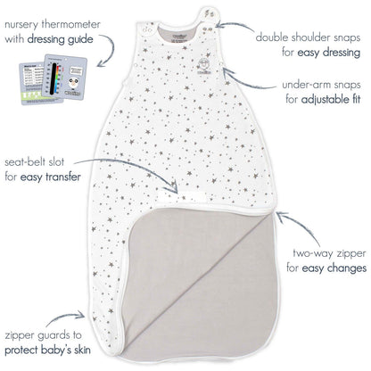 Woolino Ultimate Baby Sleep Sack – 4 Season Merino Wool Sleeping Bag, Organic Cotton Outer, Temp Regulating Blanket, Adjustable Sleep Sack Universal Size 2–24 Months - Night Sky