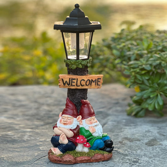 ZYLiWoo Garden Gnome Statue with Solar Lights,Outdoor Figurine Light for Outside Landscape,Lawn Yard, Path、Patio Sculptures Decor - Unique Gift for Grandmothers, Women,Sisters for Christmas Birthday
