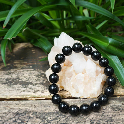 TaHLga Black Tourmaline Bracelet 12MM | Grade Natural Chakra Crystal Jewelry | Birthstone of October, Fit 7.5" Wrist Size, Bring Luck, Peace & Love, Gift for Friends Familys