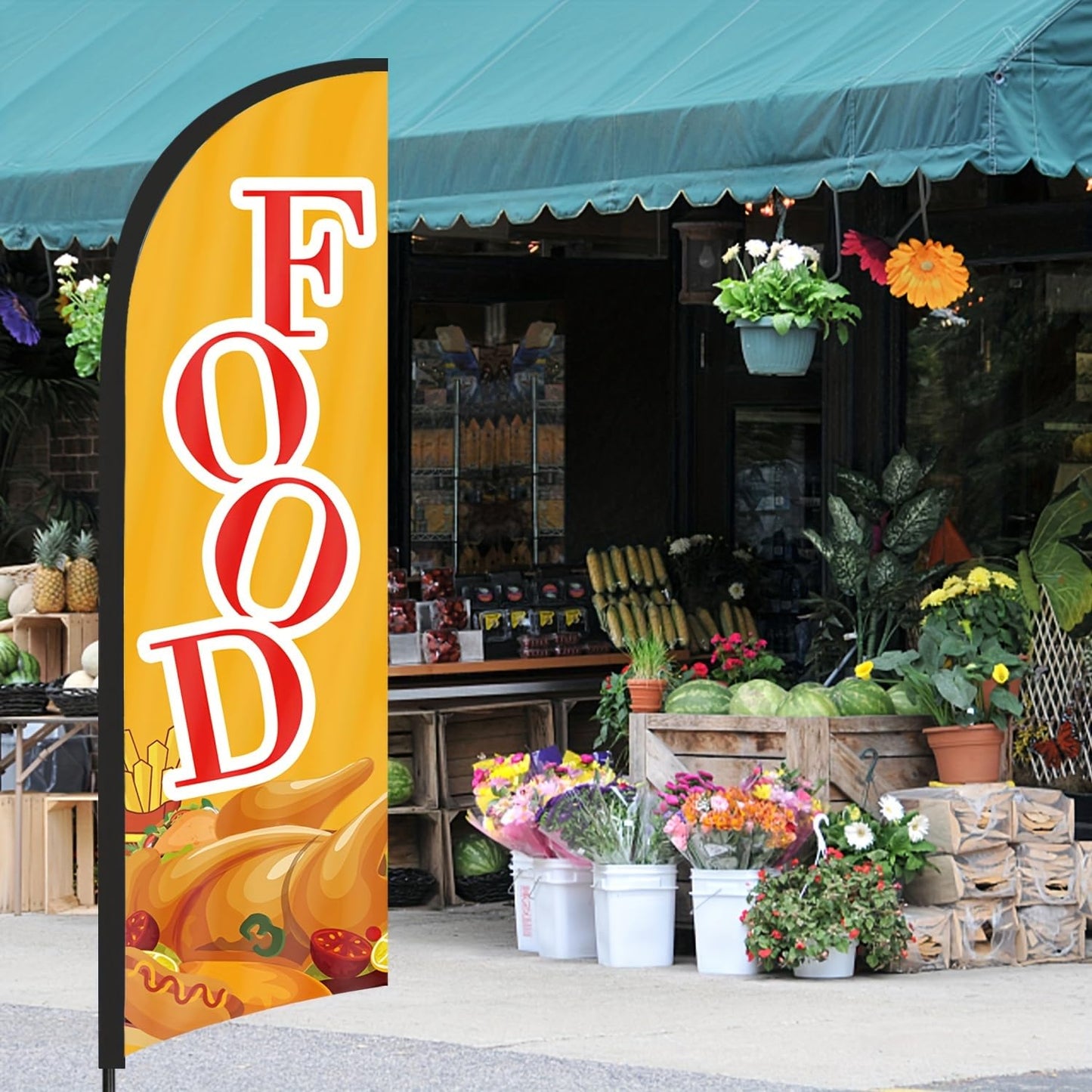 Food Feather Flag for Business, 8.2FT Outdoor Advertising Swooper Banner with Pole and Ground Stake – Tear-Resistant Polyester Sign for Shops & Events