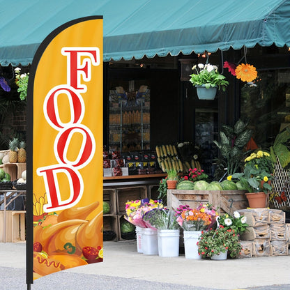 Food Feather Flag for Business, 8.2FT Outdoor Advertising Swooper Banner with Pole and Ground Stake – Tear-Resistant Polyester Sign for Shops & Events