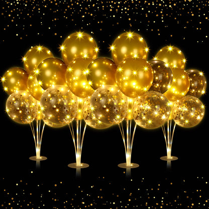 4 Set Table Balloon Stand Kit with Lights Balloons Holders Centerpieces for Table Light up Tabletop Centerpieces for Wedding Birthday Bridal Shower Baby Shower Graduation(Gold)
