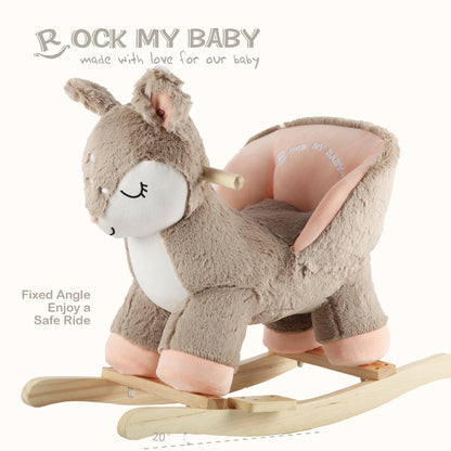 Rock My Baby Rocking Horse Deer with Chair, Plush Stuffed Animal Rocker for Toddlers 1-3, Baby Rocker with Sweet Music, Animal Ride on,Pink Deer,CPC Certified